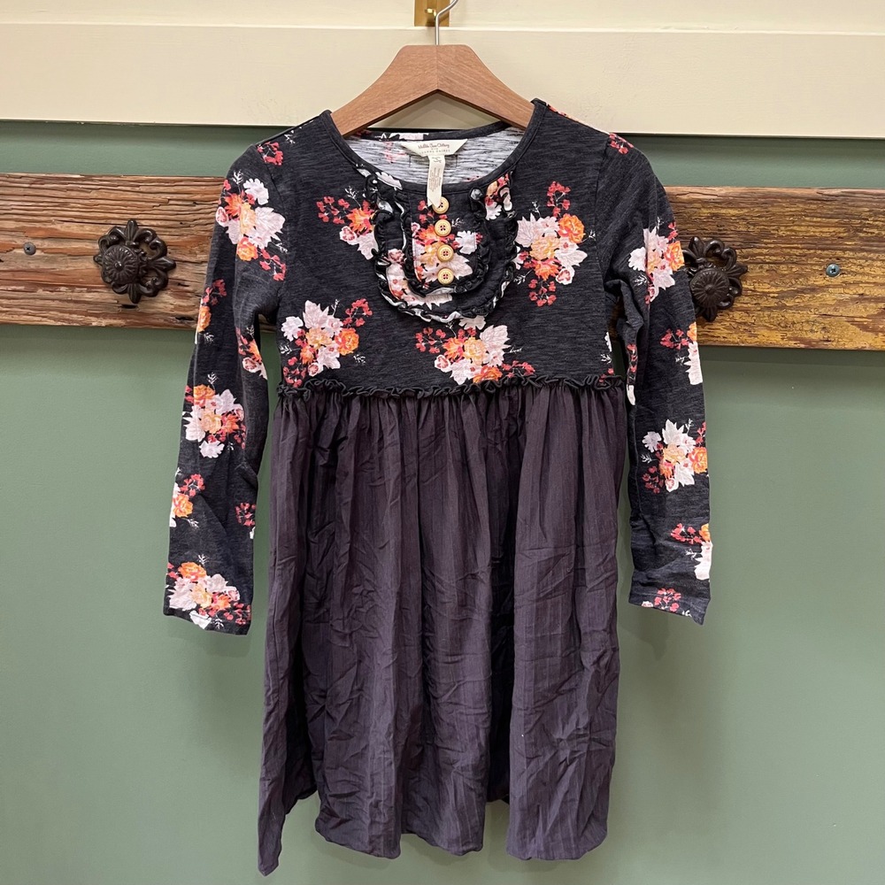 Matilda Jane Joanna Gaines Girls Floral Mixed Media Dress Charcoal Grey Size 8